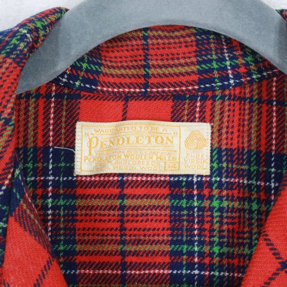 PENDLETON Plaid Woven Wool Button Shirt Size 14 - Picture 8 of 10